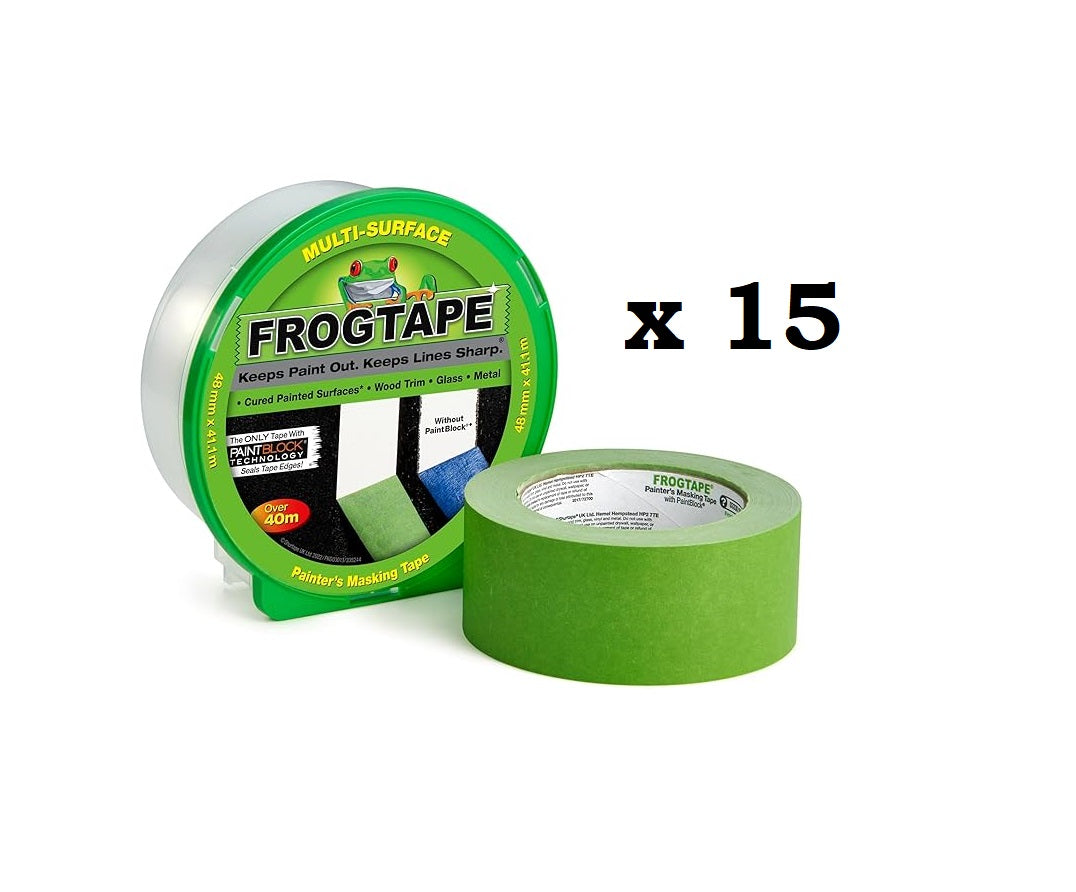 Frog Tape Green Multi Surface Masking Tape 24 / 36 / 48mm Sharp Lines Pack of 15