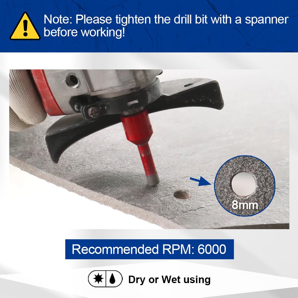 Dry Diamond Drill Core Bit 2pk Diameter 8mm Vacuum Brazed Drilling Porcelain Tile Granite Marble