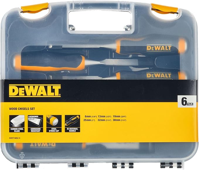 DEWALT Bevel Edge Chisel Set 6 Pieces 6, 12, 19, 25, 32 and 38mm Case