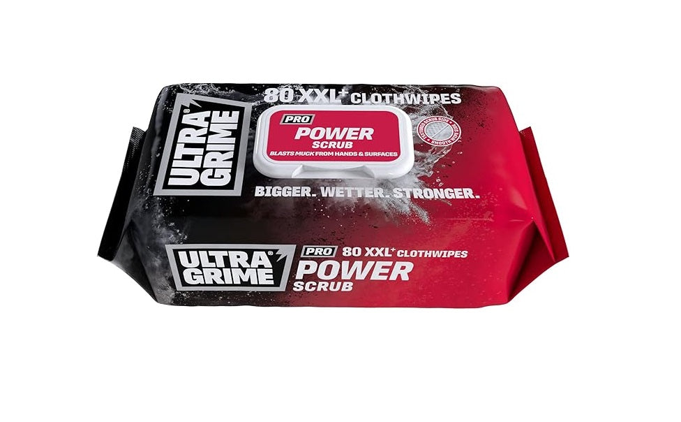 UltraGrime PRO Power Scrub Cleaning Wet Wipes - Big Size Professional Disposable Wipes - Tougher Multi-Purpose Heavy-Duty Textured Scrubbing Cloths (80 Thick Large)