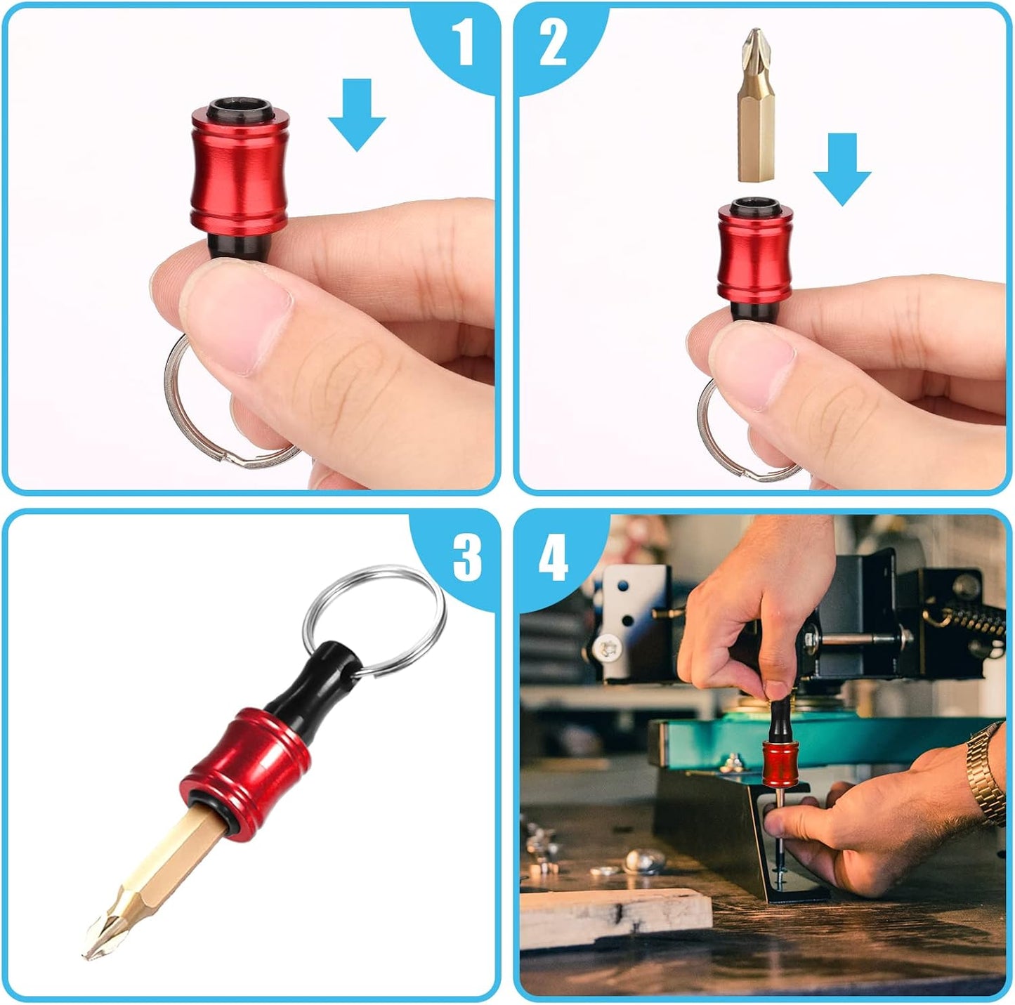 Hex Shank Keychain Quick Change Bit Holder for Hand-Held Screwdrivers Drill 7pcs