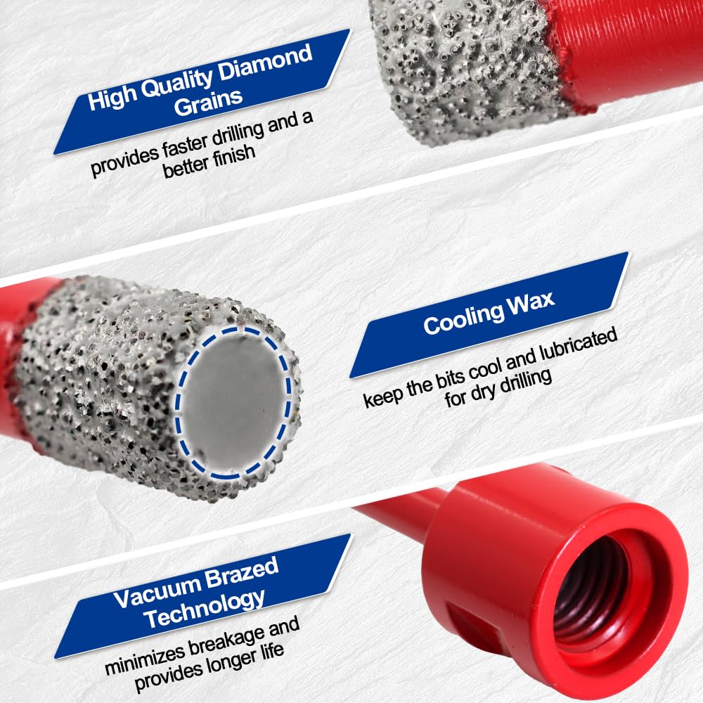 Dry Diamond Drill Core Bit 2pk Diameter 8mm Vacuum Brazed Drilling Porcelain Tile Granite Marble