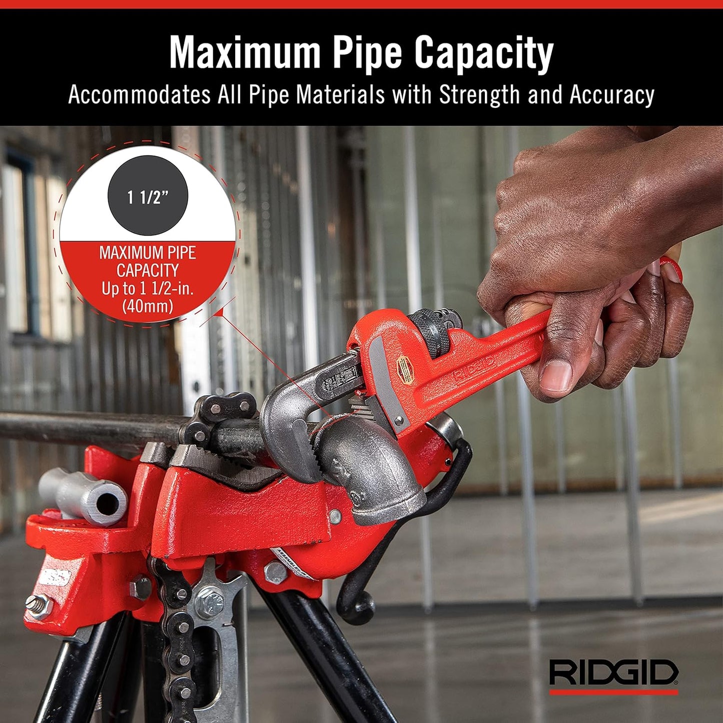 RIDGID 31010 10-inch Heavy-Duty Straight Pipe Wrench Plumbing Capacity 40mm