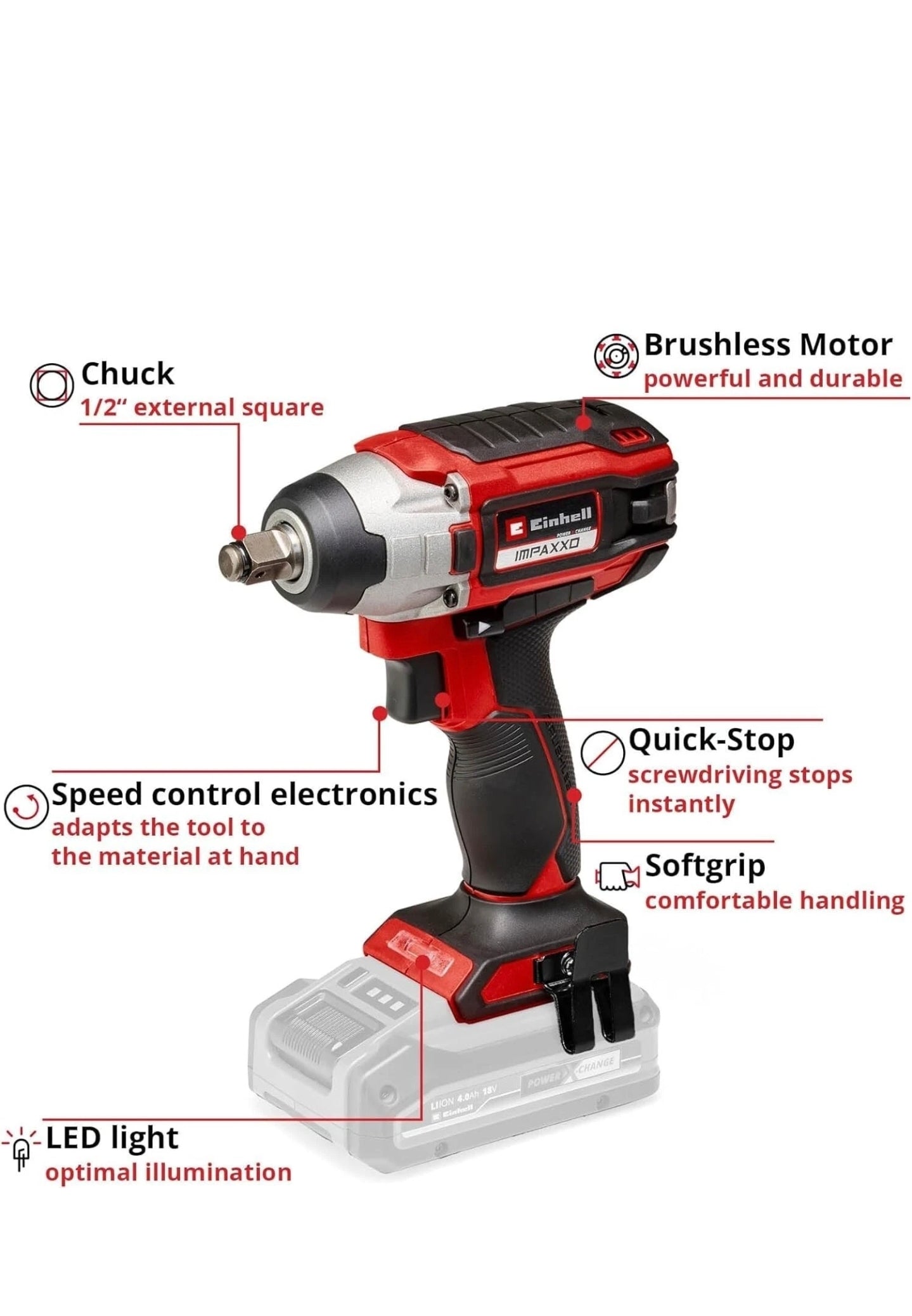Einhell Professional IMPAXXO 18/230 18v 1/2" Impact Wrench 2.5ah battery charger