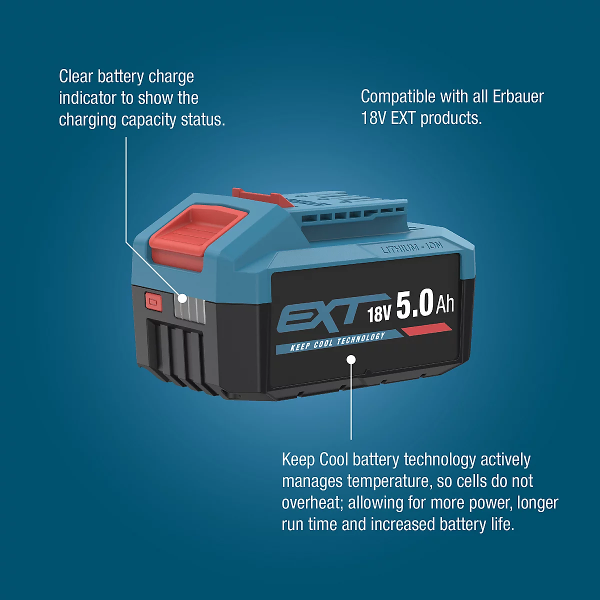 Erbauer 18V 5Ah Li-ion Power tool battery - ERI1100BAT