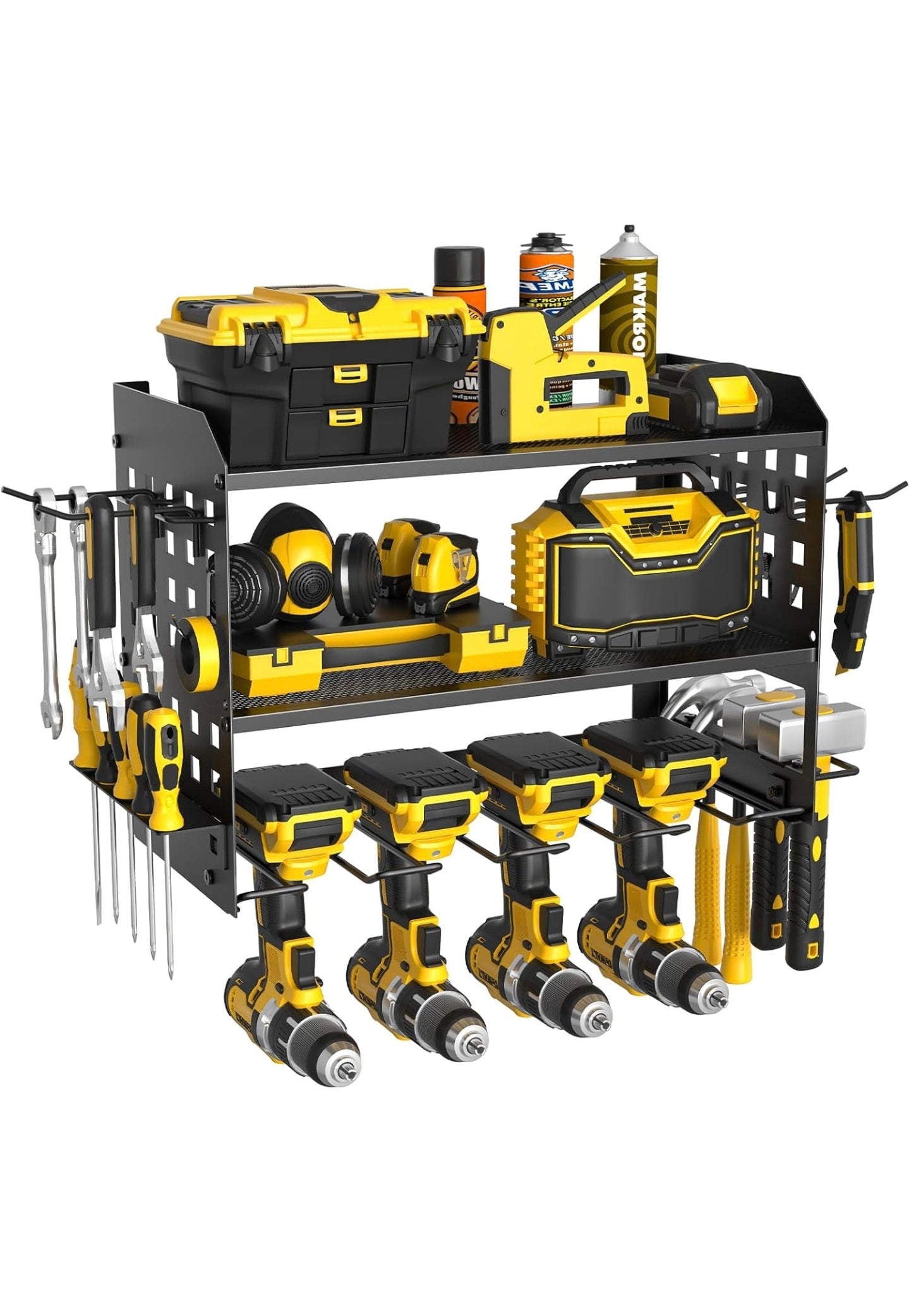 Power Tool Storage, Tool Rack for 4 Drill Holders, Heavy Duty Wall Mount Gift