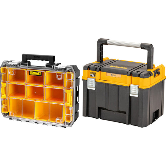 DeWalt TSTAK 2.0 Deep Organiser Top & High Capacity Organiser Builders Combo