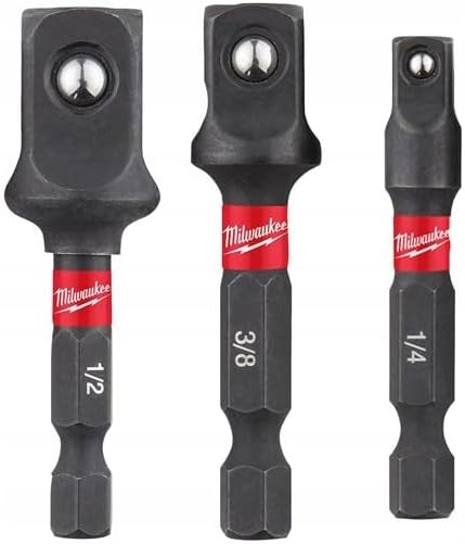 Milwaukee Socket Adaptors 3 Pieces SHOCKWAVE Hex Shank Steel 1/4" Hex Shank