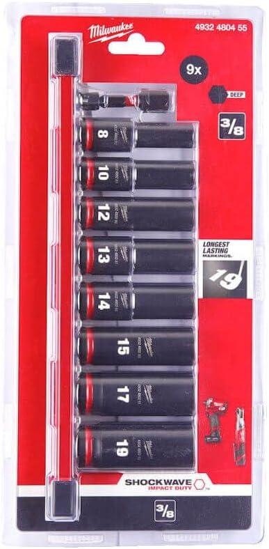 Milwaukee SHOCKWAVE 3/8" Drive Impact Deep Socket Rail Set 9 Pieces