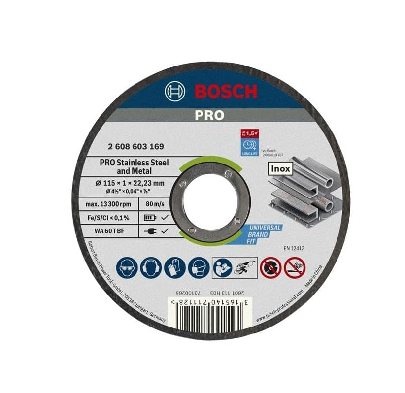 Bosch Thin PRO Stainless Steel & Metal Bonded Cutting Disc - 115mm Pack of 10