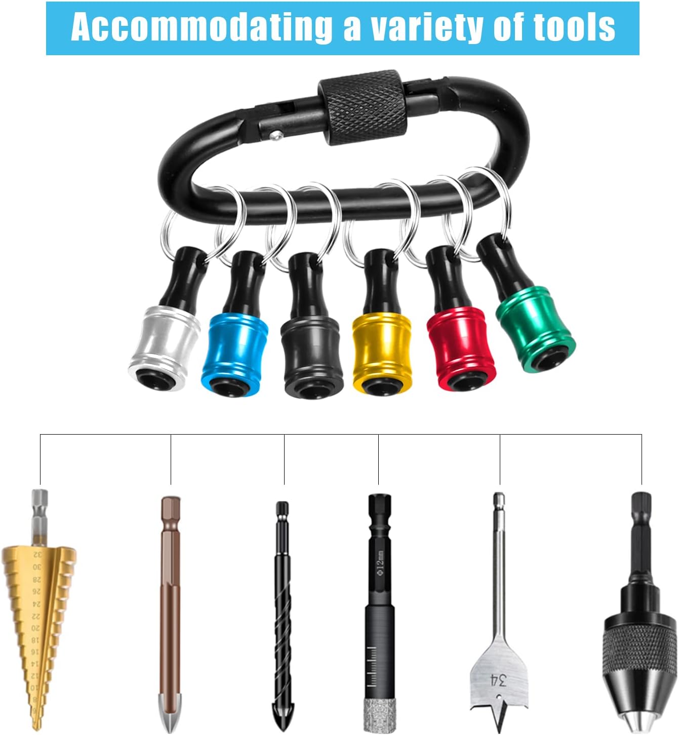 Hex Shank Keychain Quick Change Bit Holder for Hand-Held Screwdrivers Drill 7pcs
