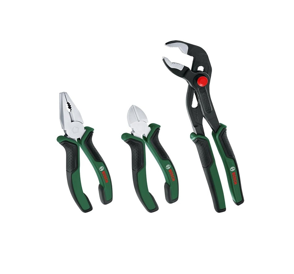 Bosch Pliers Premium Set 3-Piece Side Cutters Combination & Water Pump Pliers