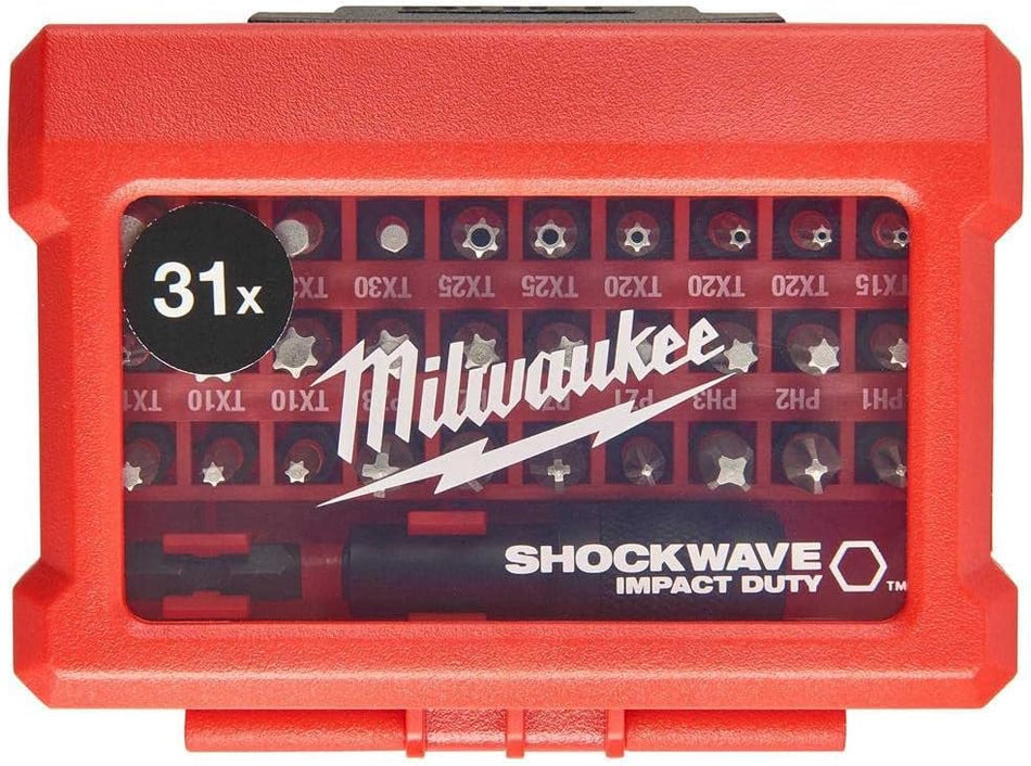 Milwaukee Screwdriver Bit Set 31 Pieces Shockwave Impact Duty 1/4" Straight Shank Mixed