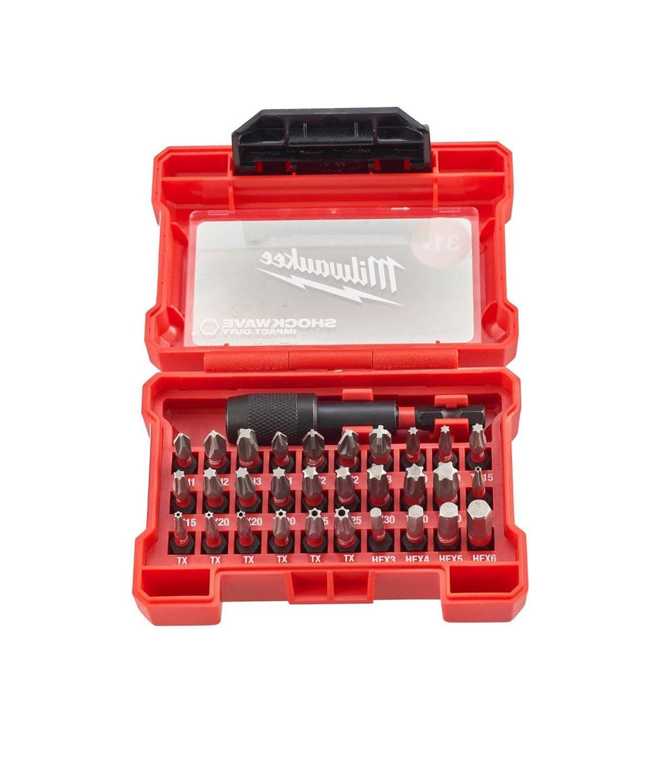 Milwaukee Screwdriver Bit Set 31 Pieces Shockwave Impact Duty 1/4" Straight Shank Mixed