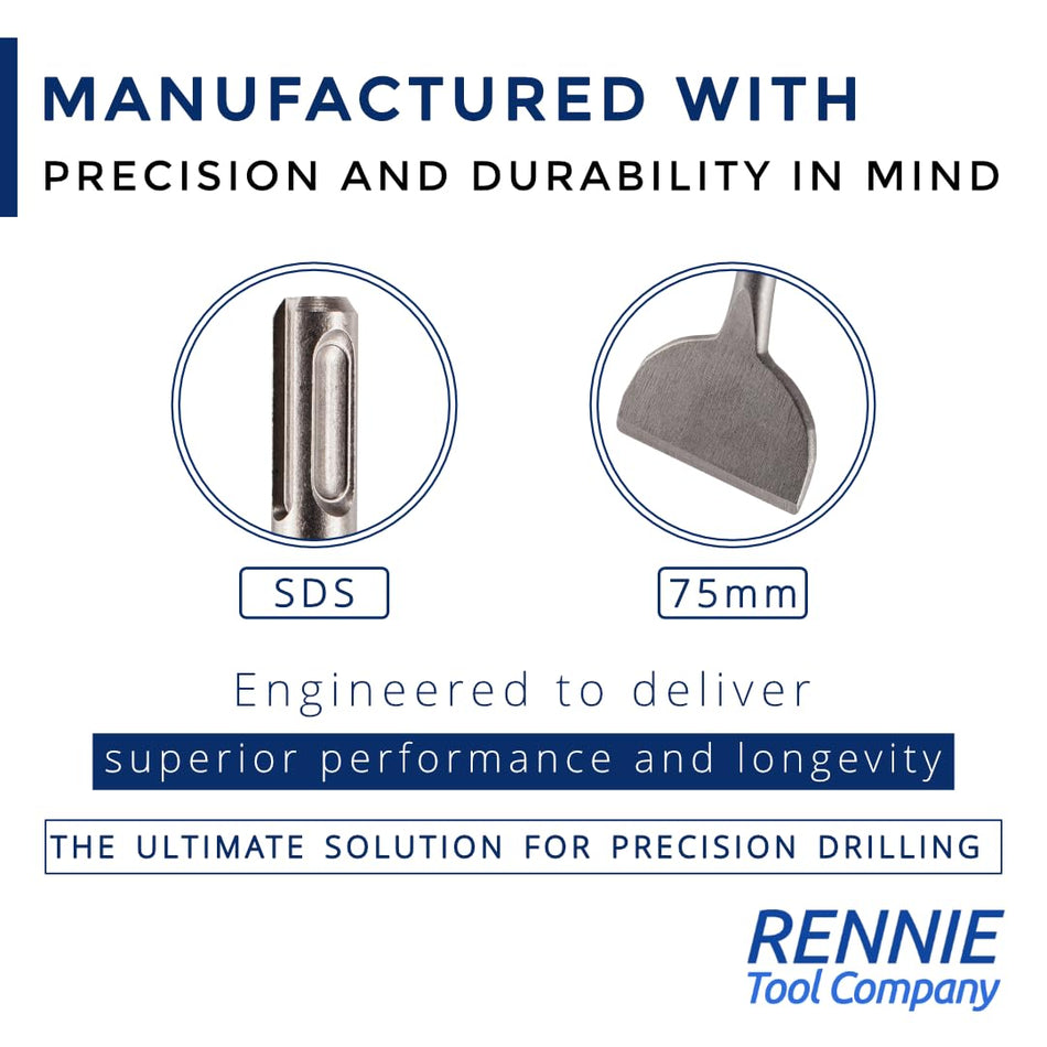 Tile Chisel SDS Plus 75mm Wide x 165mm Long Alloy Steel SDS Chisel Bit for Ceramics Floor Tiles Masonry & Concrete