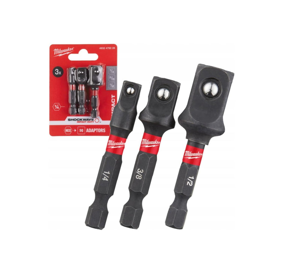 Milwaukee Socket Adaptors 3 Pieces SHOCKWAVE Hex Shank Steel 1/4" Hex Shank