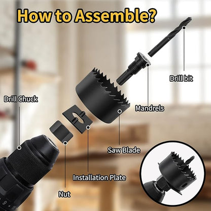 Hole Saw Kit 19Pcs 19mm-127mm Hole Cutter Set in Hard Box for Soft Wood, PVC Board and Plastic