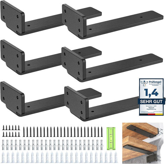 Floating Shelf Brackets 8INCH/20 CM Heavy Duty Metal L Brackets 6 Pack Black