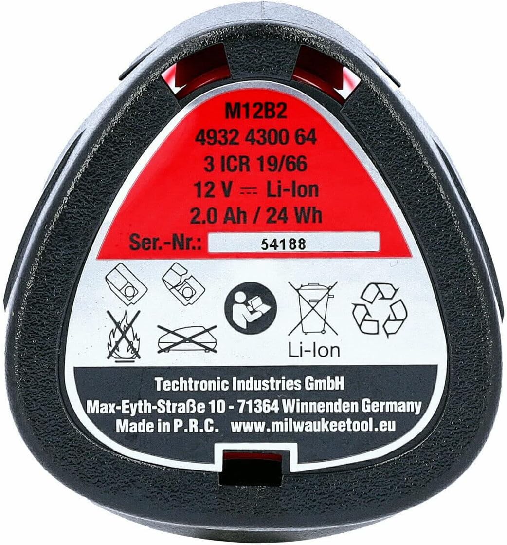 Milwaukee M12B2 M12 12v 2.0Ah Red Lithium-Ion Battery