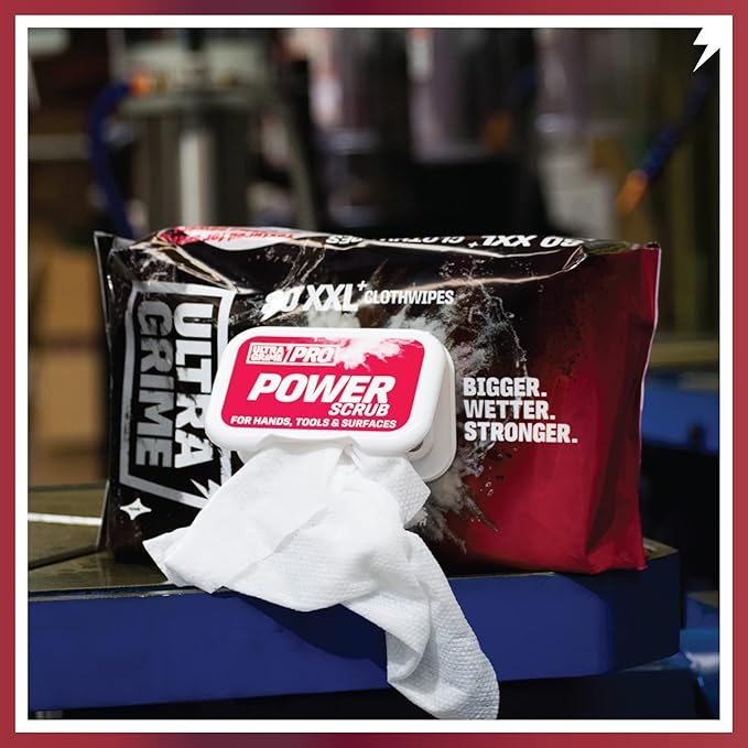 UltraGrime PRO Power Scrub Cleaning Wet Wipes - Big Size Professional Disposable Wipes - Tougher Multi-Purpose Heavy-Duty Textured Scrubbing Cloths (80 Thick Large)