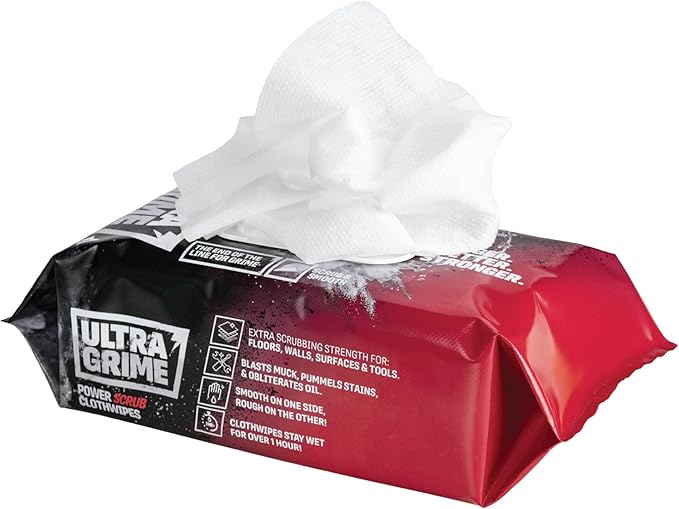 UltraGrime PRO Power Scrub Cleaning Wet Wipes - Big Size Professional Disposable Wipes - Tougher Multi-Purpose Heavy-Duty Textured Scrubbing Cloths (80 Thick Large)