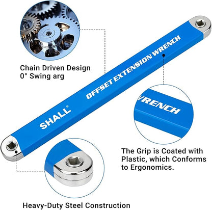 Shall Offset Extension Wrench, 15.4 inch (39 cm), with 1/2 inch, 1/4 inch and 3/8 inch Square Drive adapters and 10 Universal bits