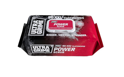 UltraGrime PRO Power Scrub Cleaning Wet Wipes - Big Size Professional Disposable Wipes - Tougher Multi-Purpose Heavy-Duty Textured Scrubbing Cloths (80 Thick Large)