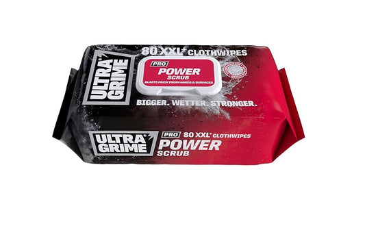 UltraGrime PRO Power Scrub Cleaning Wet Wipes - Big Size Professional Disposable Wipes - Tougher Multi-Purpose Heavy-Duty Textured Scrubbing Cloths (80 Thick Large)