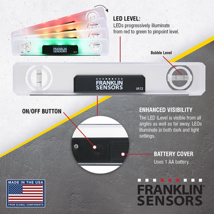 Franklin Sensors Light Level/Digital Electronic, 12-inch Magnetic Torpedo Level Vertical and Horizontal Leveler Tool with 2 Bubble Vials