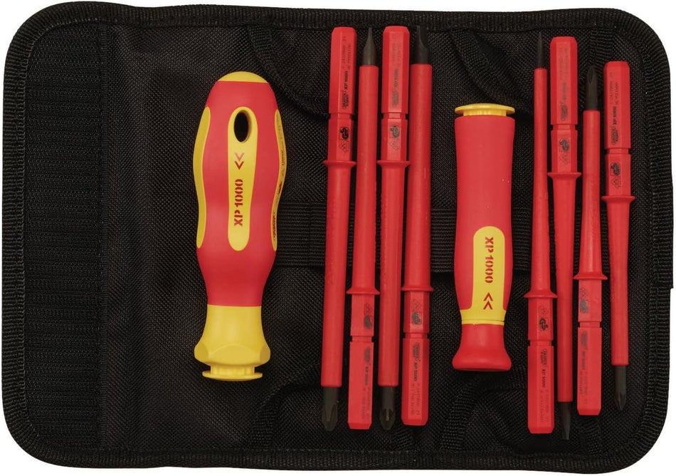 Draper XP1000 10 Piece Precision Screwdriver Set | VDE Dual Insulated Interchangeable Blade | Electrical Tool Driver Set | Hand Tools Set |