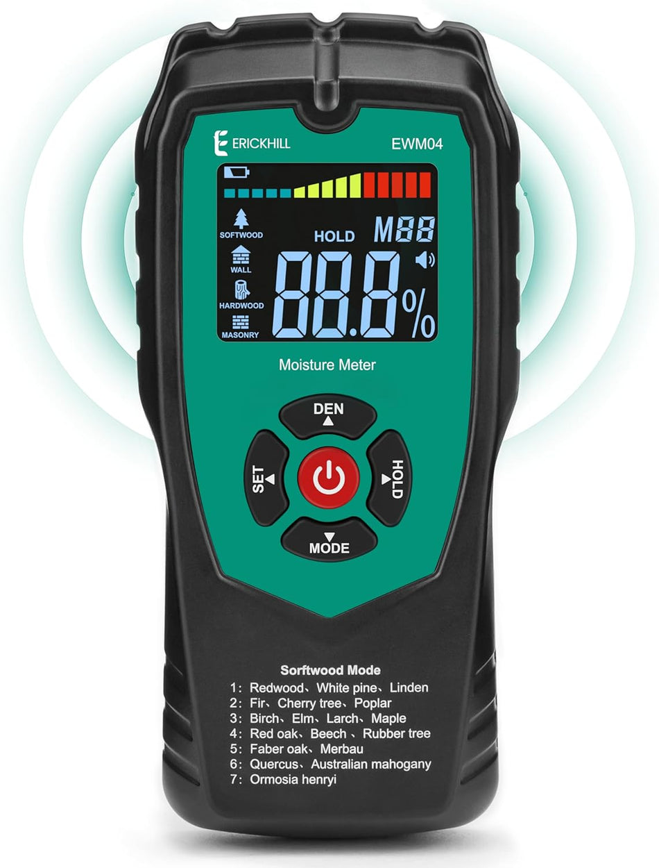 Wood Moisture Meter Non-Invasive Damp Detector with 4 Modes LCD Display Detector for Wood Drywall