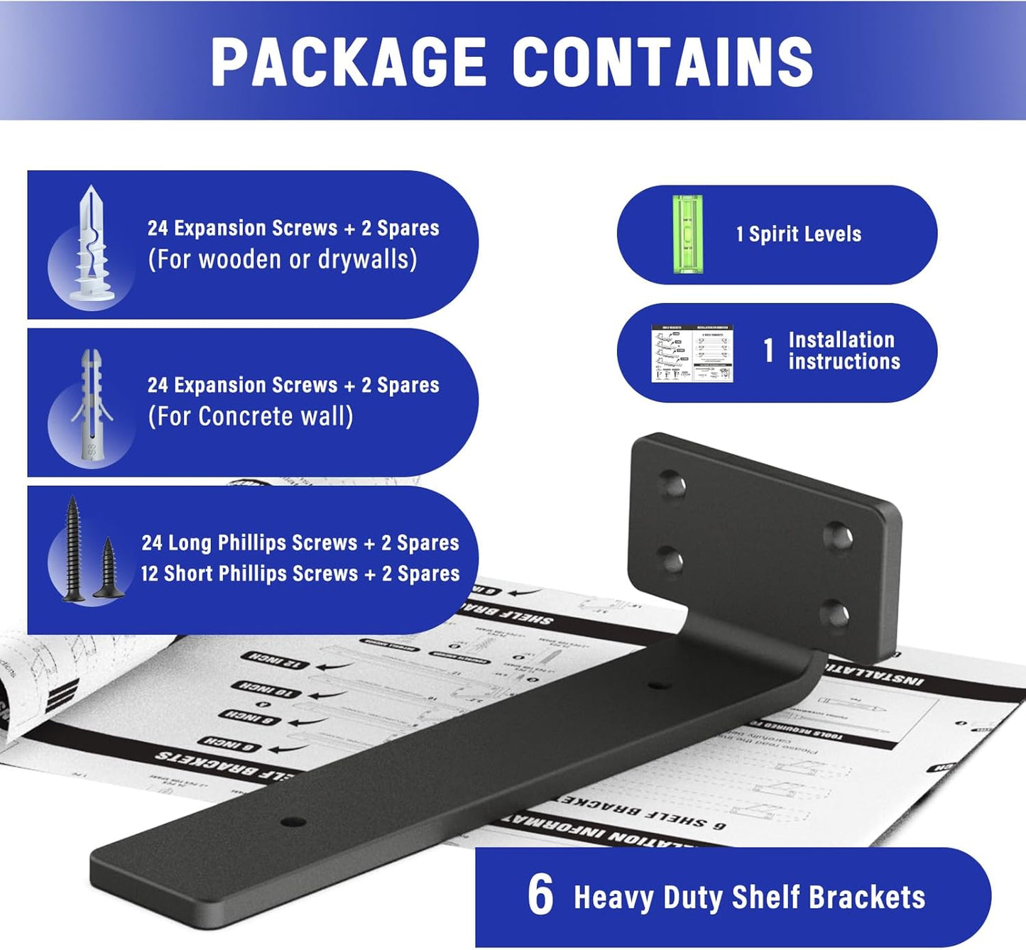 Floating Shelf Brackets 8INCH/20 CM Heavy Duty Metal L Brackets 6 Pack Black