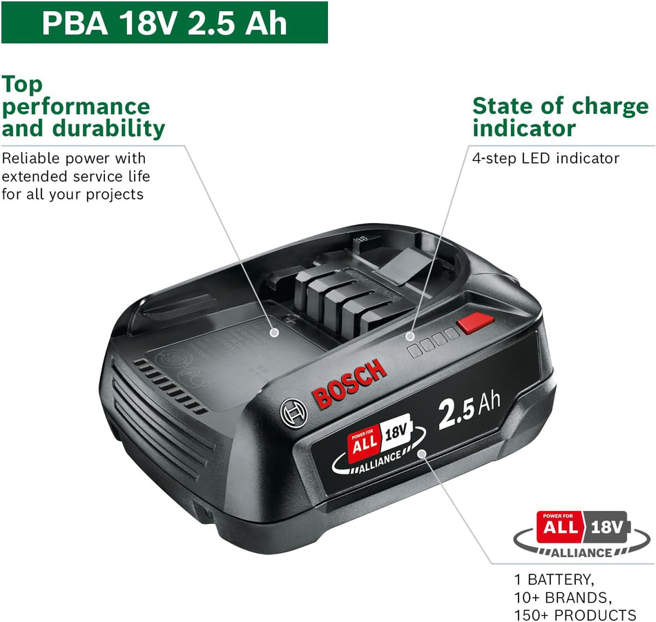 Bosch Battery and Charger Starter-Set 18V 2 X Battery 2.5 Ah Charger AL 18V-CV