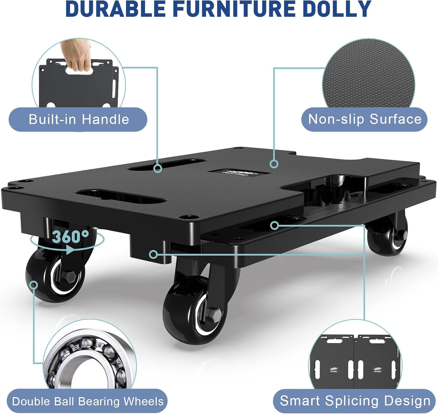 Moving Dolly with 360 Wheels Portable Furniture Garage Materials Toolbox Movers