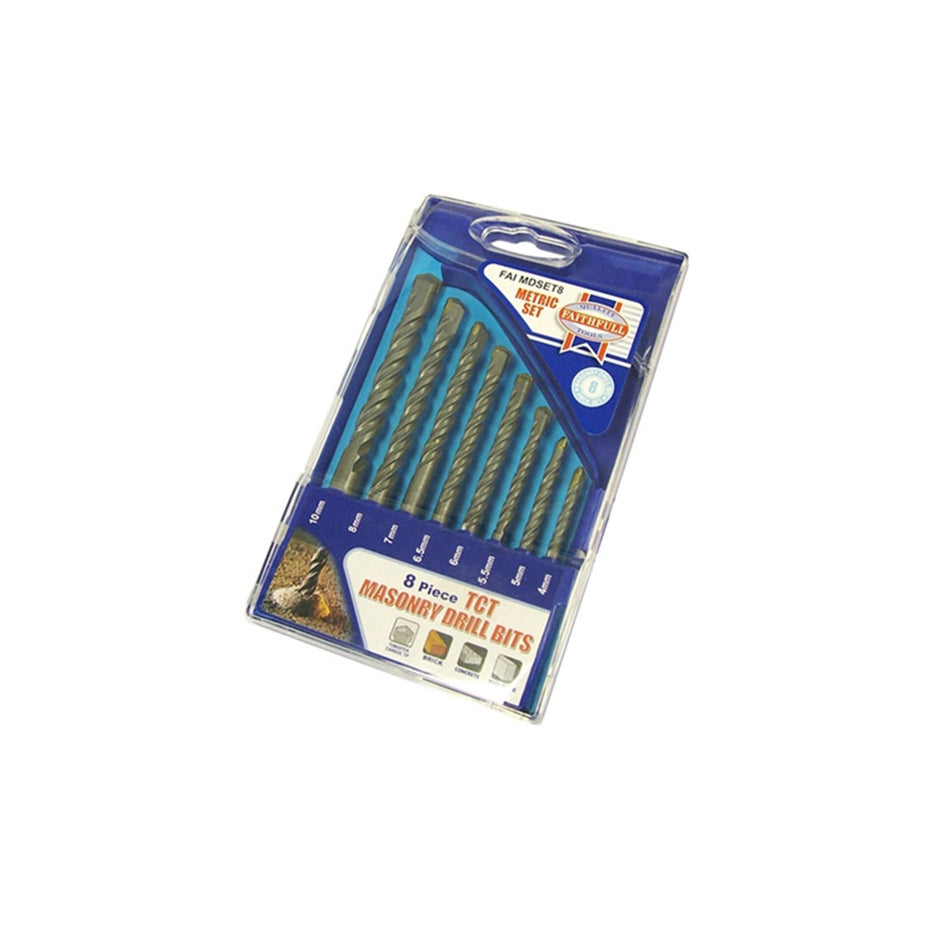 FAITHFULL DRILL BIT SET 8 Piece Standard Masonry Tungsten Carbide 4-10mm