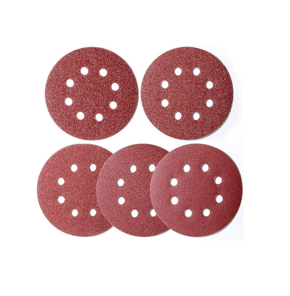 Sanding Discs 100pcs 125mm Hook and Loop 20 x 40/60/80/120/180 Mixed 8 Hole