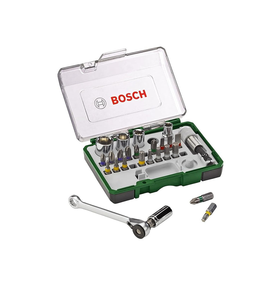 Bosch Screwdriver Bit and Ratchet Set Sockets 27pc Handy Sorting Box