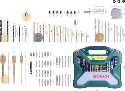 Bosch 70-Pieces X-Line Titanium Drill and Screwdriver Bit Set (for Wood, Masonry and Metal, Accessories Drills)