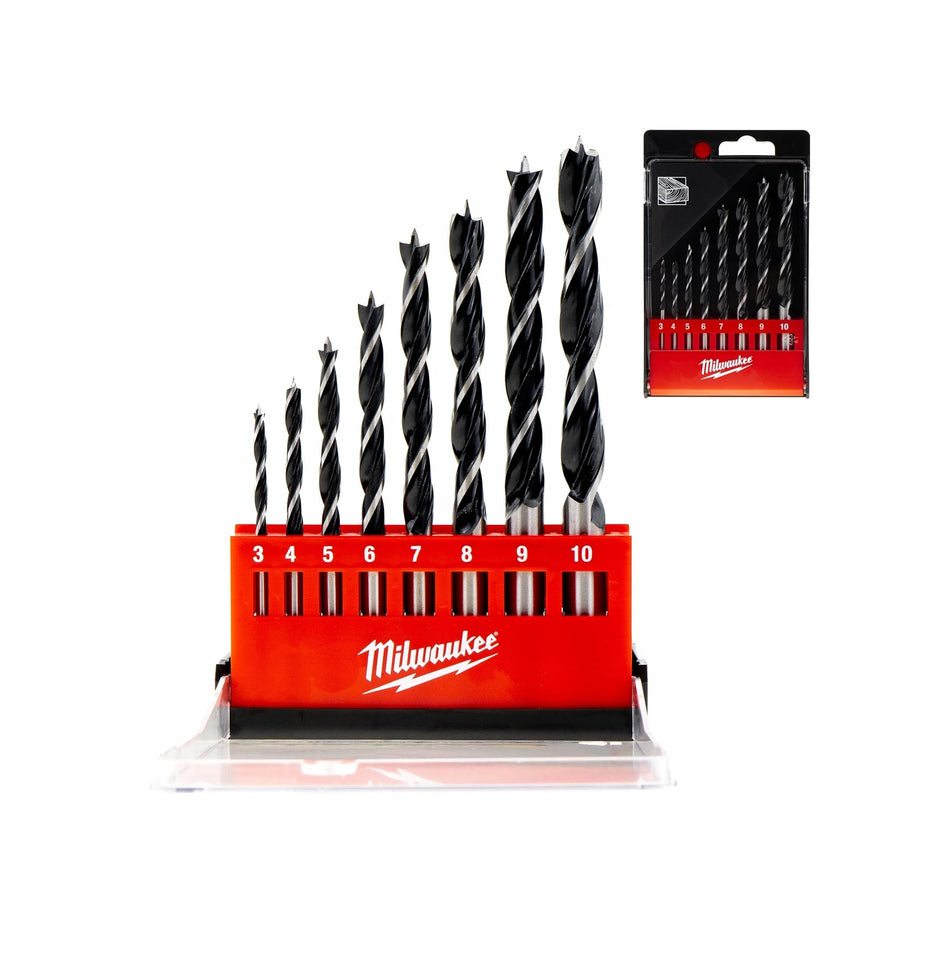 Milwaukee Straight Shank Double-Flute Brad Point Wood Drill Bit Set 8 Pieces