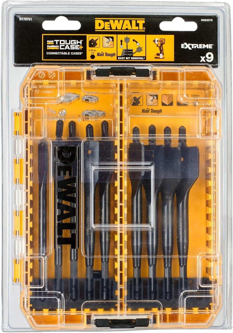 DEWALT Wood Drill Bit 9 Piece Set Extreme Flat Impact Rated DT70751-QZ