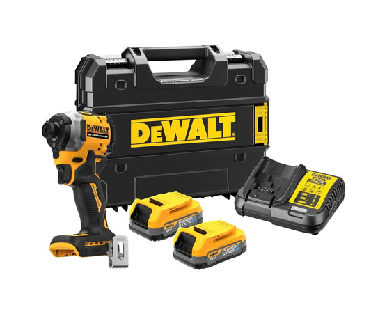 DEWALT DCF850E2T 18V Impact Driver Kit 2 x 1.7 ah Powerstack Batteries Charger