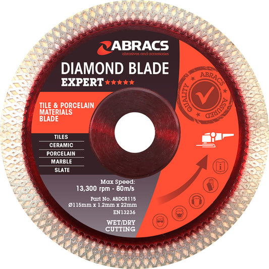 Abracs Tile & Porcelain Diamond Cutting Blade - Silver/Red (ABDCR115)