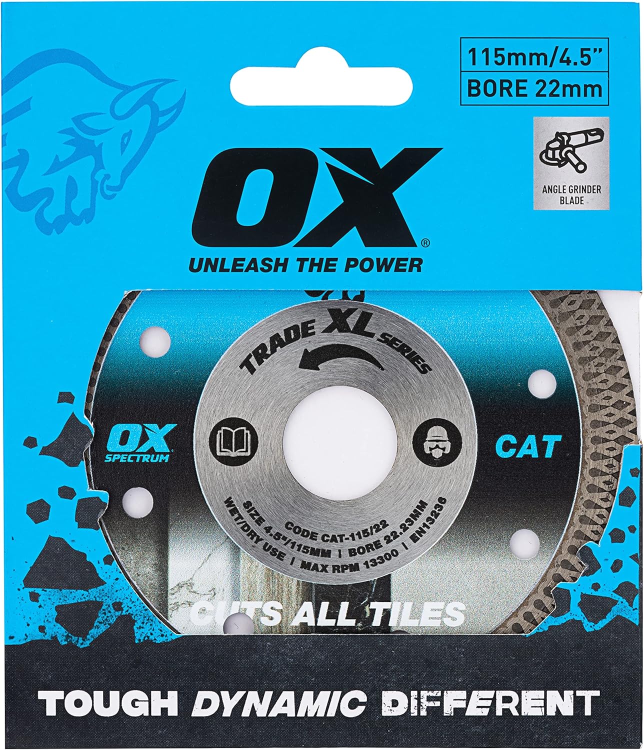OX Tools XL Cuts All Tiles Diamond Blade 115mm/4.5"" Bore - 22mm