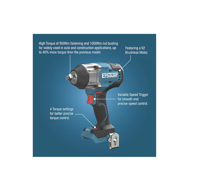 Erbauer ERI1097IPD 18V Li-Ion EXT Brushless Cordless Impact Wrench - Bare