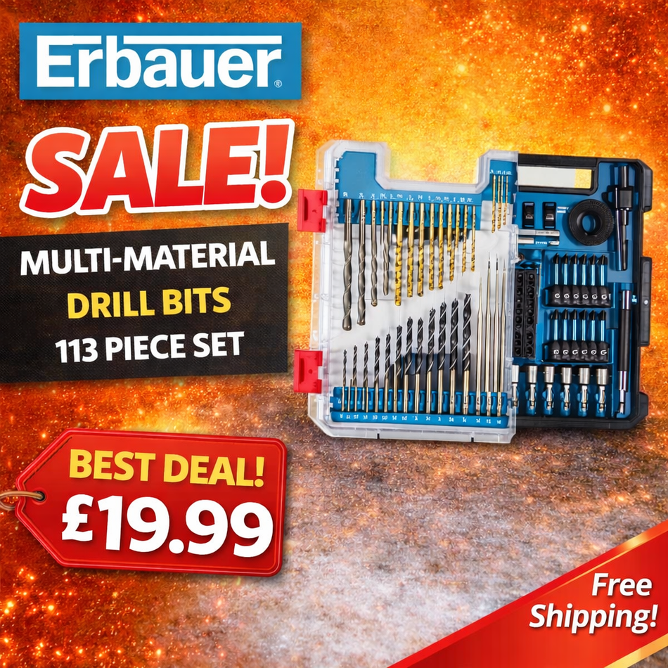 Erbauer Multi-Material Drill Bits 113 Piece Set Easy to Use Mixed Drillbits SALE