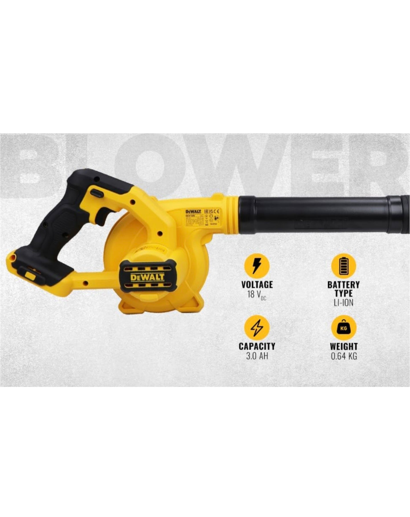 DEWALT DCV100-XJ Compact Cordless Blower 18 V Li-Ion XR, Bare Unit