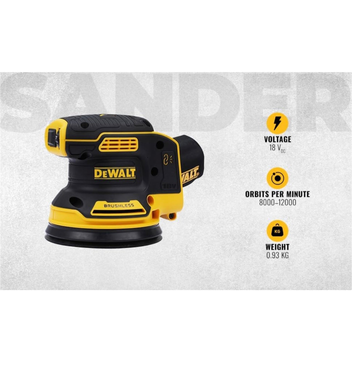 Dewalt DCW210N 18v XR Brushless 125mm Random Orbital Sander Dust Bag Bare Unit