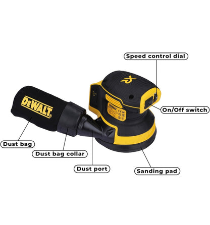 Dewalt DCW210N 18v XR Brushless 125mm Random Orbital Sander Dust Bag Bare Unit