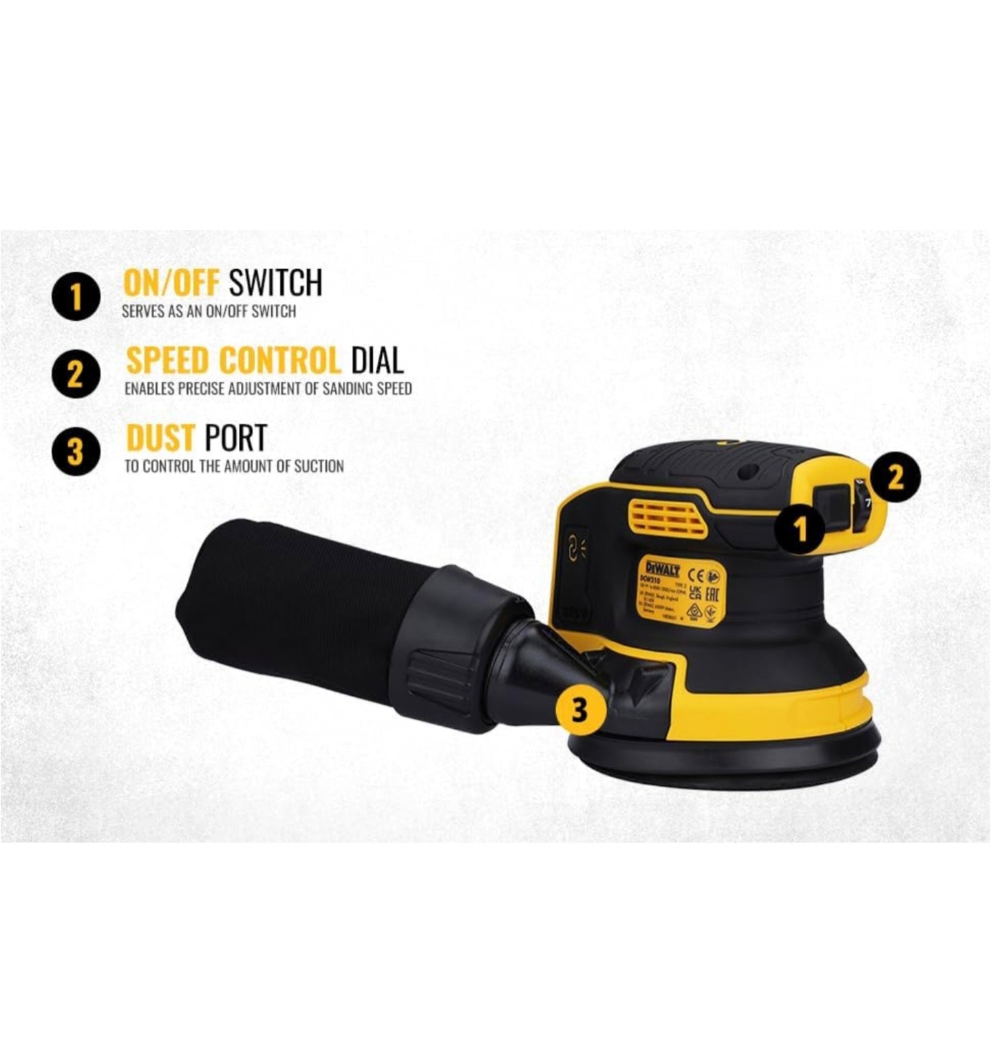 Dewalt DCW210N 18v XR Brushless 125mm Random Orbital Sander Dust Bag Bare Unit