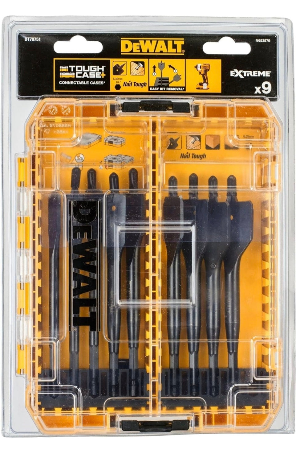 DEWALT Extreme Flat Wood Drill Bit 9 Piece Set, Impact Rated, DT70751-QZ